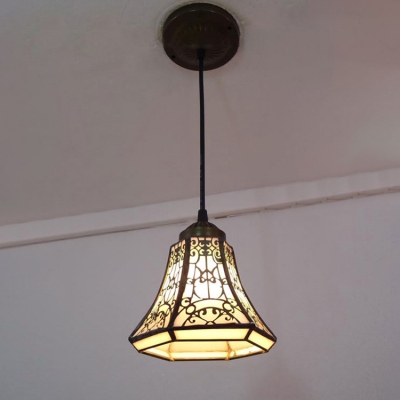 Geometric Shade Hanging Lamp Vintage Tiffany Mini Pendant with White & Black Glass Shade, 6