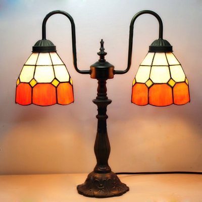 Orange/Blue Shade 16 Inch Two Lighted Buffet Table Lamp in Tiffany Stained Glass Style