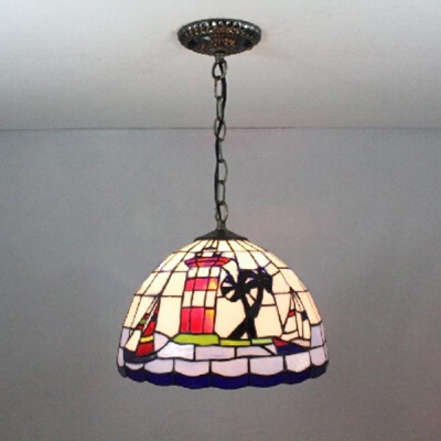 Tiffany Style Nautical Pendant Light with Dome Shaped Glass Shade in Colorful, 12-Inch Wide