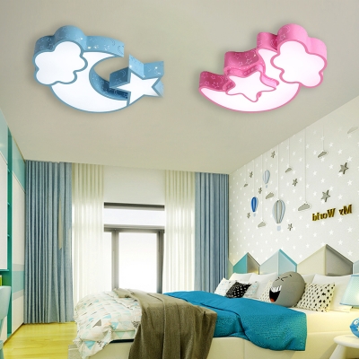 Eye Protection Stars Moon Ceiling Light Modernism Children Room Blue/Pink Acrylic Lighting Fixture