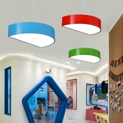 Semi Circle LED Pendant Lamp Contemporary Children Bedroom Acrylic Hanging Light in Blue/Green/Yellow/Red