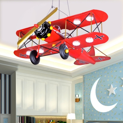 Aircraft Flush Light Boys Room Plastic 8 Lights Ceiling Flush Mount in Blue/Yellow/Red