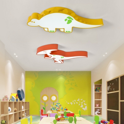 Acrylic Dinosaur LED Flush Light Cartoon Modern Kindergarten Classroom LED Ceiling Lamp in White