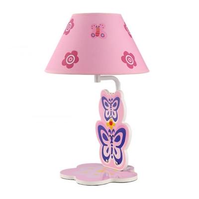 Lovely Butterfly 1 Bulb Table Lamp with Pink Fabric Shade Reading Light for Girls Bedroom