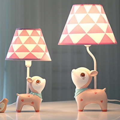 Lovely Fabric Shade Table Lamp with Deer Design White Finish 1 Head Standing Table Light for Girls Room