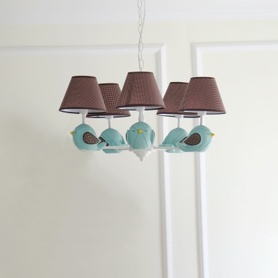 Lovely Tapered Hanging Lamp with Bird Decoration Children Fabric 3/5 Lights Suspended Light in White Finish