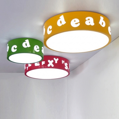 Round Shade LED Flushmount Kindergarten Acrylic Lighting Fixture in Green/Yellow/Red