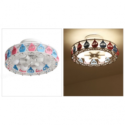 Carousel/Ferris Wheel Ceiling Lamp Modern Girls Room Wooden 6 Lights Semi Flush Mount in White