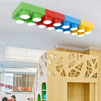 Creative Unique Toy Block Flush Light Modern Colorful Acrylic LED Ceiling Lamp for Kindergarten