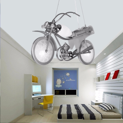 Motorcycle 3 Lights Hanging Light Black/Silver Metal Suspended Lamp for Game Room Kindergarten