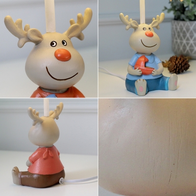 Checkered Shade Table Light with Resin Deer Base Children Bedroom Single Head Table Lamp