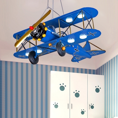 Aircraft Flush Light Boys Room Plastic 8 Lights Ceiling Flush Mount in Blue/Yellow/Red