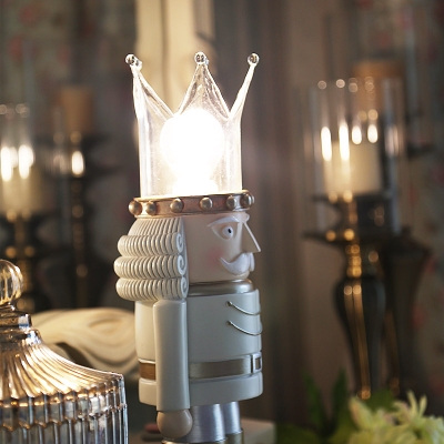 1 Light King Design Table Lamp Nordic Style Boys Girls Bedroom Metallic Standing Table Light in White
