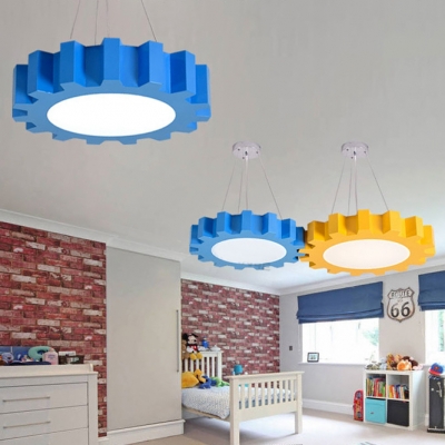 Acrylic Suspended Lamp with Gear Shape Blue/Yellow/Red LED Hanging Lamp for Children Bedroom Kindergarten