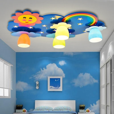 Kindergarten Sun Flush Light Metallic 4/5 Lights Decorative Ceiling Lamp in Multicolored