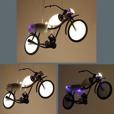 Motorcycle 3 Lights Hanging Light Black/Silver Metal Suspended Lamp for Game Room Kindergarten