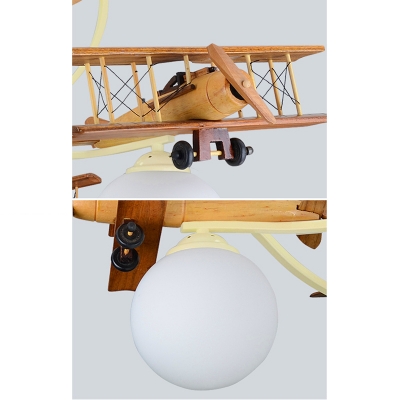 Retro Style Biplane Suspended Lamp Boys Room Glass Shade 6 Lights Flush Light in Blue/Silver/White