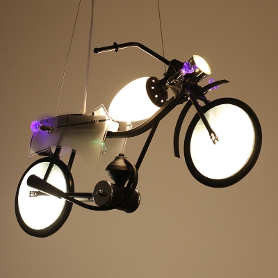 Motorcycle 3 Lights Hanging Light Black/Silver Metal Suspended Lamp for Game Room Kindergarten