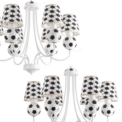 Fabric Shade Football Chandelier Light Kindergarten 6 Lights Accent Hanging Lamp in White Finish