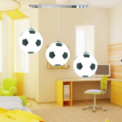 Football/Basketball 3 Lights Hanging Lamp Boys Bedroom Chrome Finish Glass Shade Lighting Fixture