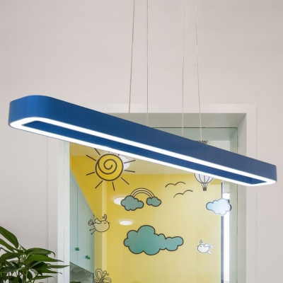 Blue Bar Shape Ceiling Pendant Lamp Modern Acrylic Suspended Light for Classroom Nursing Room