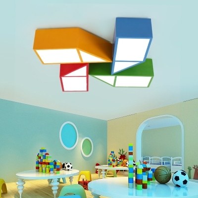 Cute Geometric LED Flush Mount Modern Colorful Kindergarten Kids Room Acrylic Ceiling Light