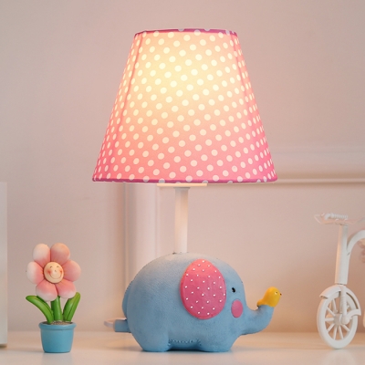 Blue/Pink Dottie Shade Table Lamp with Elephant Fabric 1 Light Table Light for Baby Room Nursing Room