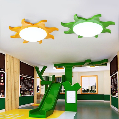 Cute Acrylic LED Flush Light with Sun Shape Blue/Green/Yellow/Red Ceiling Lamp for Kindergarten