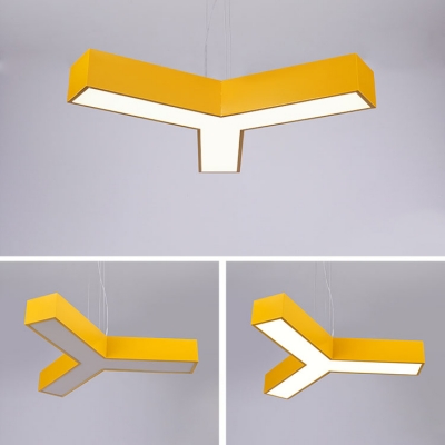 Acrylic Letter Y Shape Pendant Light Modern Kindergarten Kids Hanging Ceiling Lamp in Blue/Yellow/Red