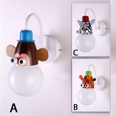 Monkey/Giraffe/Zebra Sconce Light Hallway Kids Room Plastic Single Head Wall Lighting in Multi Color