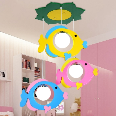 Lovely Fish 3 Bulbs Suspension Light White Glass Pendant Lamp for Kindergarten Nursing Room