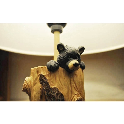 Resin Bear Standing Table Light with White Fabric Shade Baby Kids Room 1 Light Decorative Table Lamp