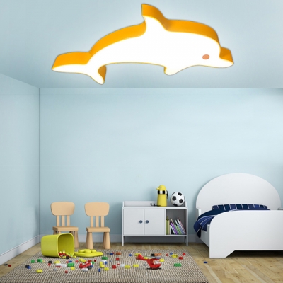 Cute Dolphin Ceiling Light Nursing Room Acrylic LED Flush Light Fixture in Blue/Orange/Yellow