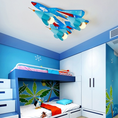 Boys Bedroom Aircraft LED Flush Mount Contemporary Metal 3 Lights Flush Light in White