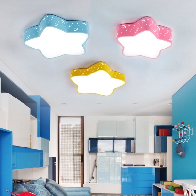 Adorable Star Shade LED Ceiling Lamp Contemporary Blue/Pink/Yellow Acrylic Lighting Fixture for Kids Room