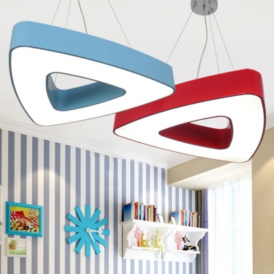 Acrylic Triangle Ceiling Pendant Lamp Modern Chic Nursing Room Suspended Lamp in Blue/Black/Green/Red