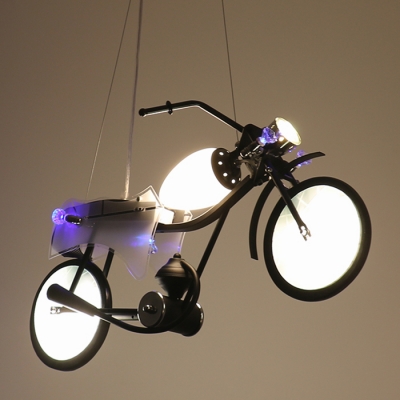 Motorcycle 3 Lights Hanging Light Black/Silver Metal Suspended Lamp for Game Room Kindergarten