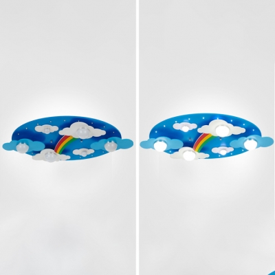 Remote Control 6 Lights Rainbow Flushmount Modernism Nursing Room Kindergarten Metal Ceiling Light in Blue