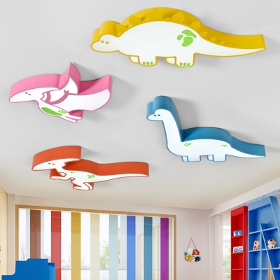 Acrylic Dinosaur LED Flush Light Cartoon Modern Kindergarten Classroom LED Ceiling Lamp in White