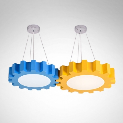 Acrylic Suspended Lamp with Gear Shape Blue/Yellow/Red LED Hanging Lamp for Children Bedroom Kindergarten