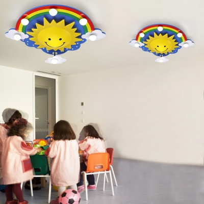 Multicolored Sun Flush Mount Decorative Plastic Multi Lights Lighting Fixture for Nursing Room