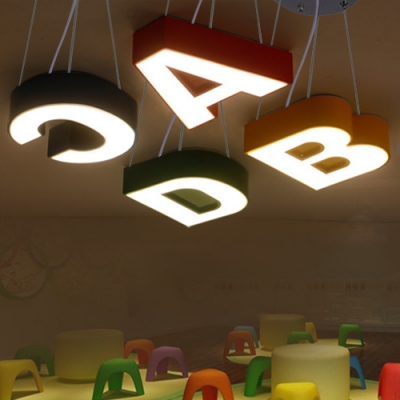 Cute ABCD's Hanging Lamp Modern Chic Kindergarten Acrylic LED Suspension Light in Blue/Pink/Yellow/Red