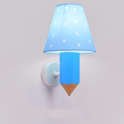 Blue Pencil Shape Wall Sconce Metallic Single Light Wall Lighting for Study Room Children Room