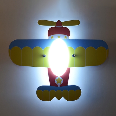 Prop Plane LED Flush Mount Modern Style Nursing Room Children Decorative Wooden 1 Light Ceiling Lamp