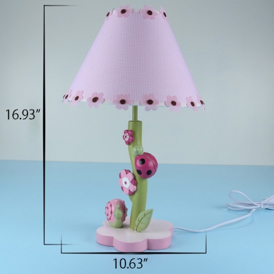Unique 1 Light Floral Table Lamp Girls Bedroom Pink Fabric Shade Decorative Standing Table Light