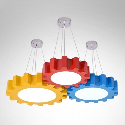 Acrylic Suspended Lamp with Gear Shape Blue/Yellow/Red LED Hanging Lamp for Children Bedroom Kindergarten