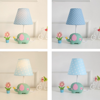 Blue/Pink Dottie Shade Table Lamp with Elephant Fabric 1 Light Table Light for Baby Room Nursing Room