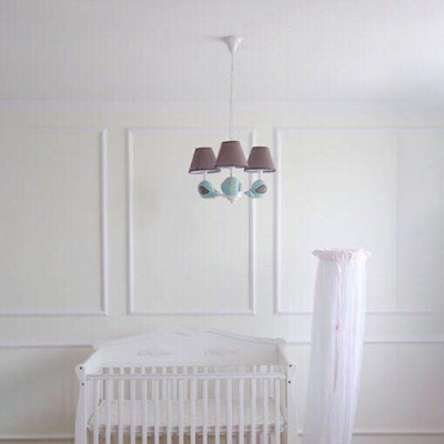 Lovely Tapered Hanging Lamp with Bird Decoration Children Fabric 3/5 Lights Suspended Light in White Finish