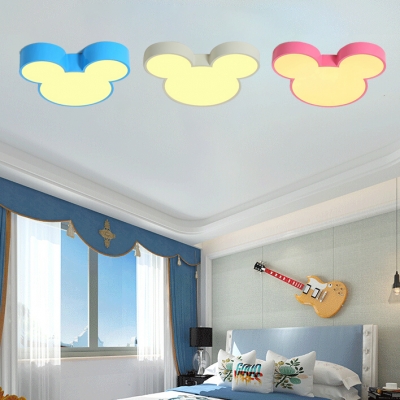 Cartoon Mouse Flush Light Blue/Pink/White Acrylic LED Ceiling Flush Mount for Kids Nursing Room