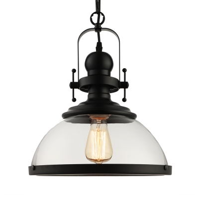 Industrial Pendant Light with 12'W Bowl Glass Shade, Black for Dining Room Staircase